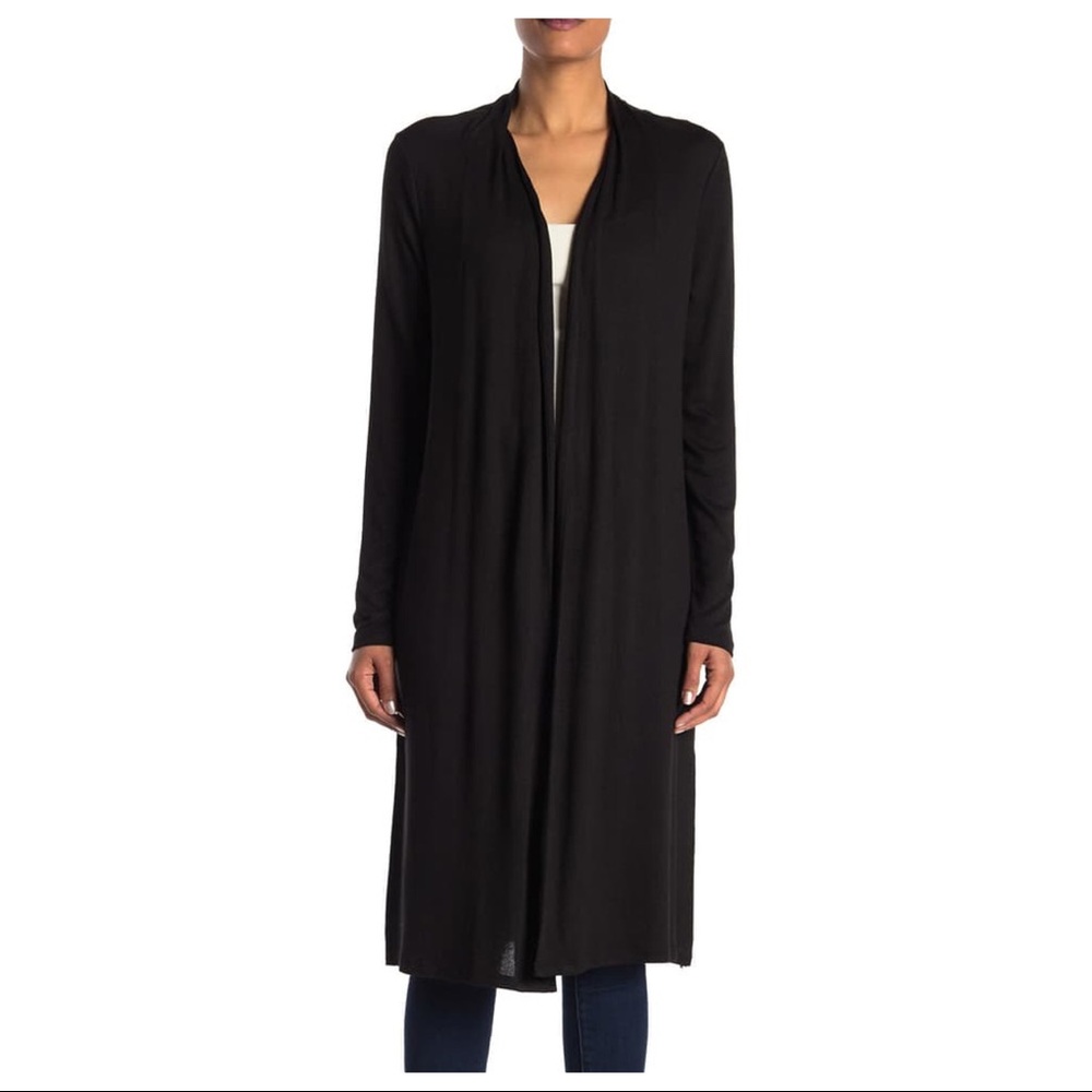 NEW H Halston Black Knit Open Front Long Cardigan
